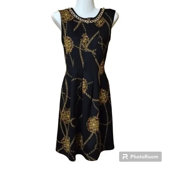 Enfocus Studio Chain Link Sleeveless Pleated Dress Sz 8 - Picture 1 of 6